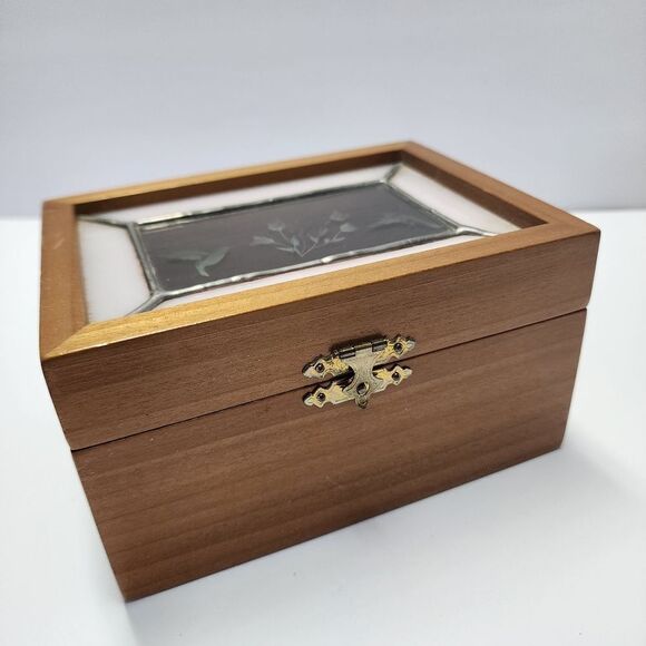 Wood and Glass Jewelry/Trinket Box - Picture 1 of 6